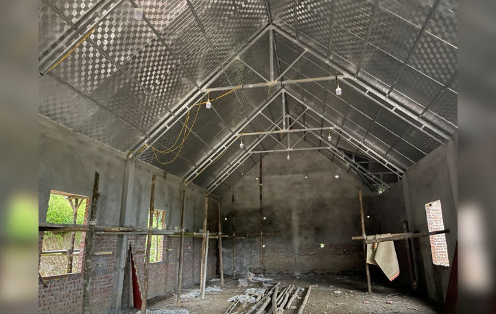 A demolished church in Vietnam being rebuilt